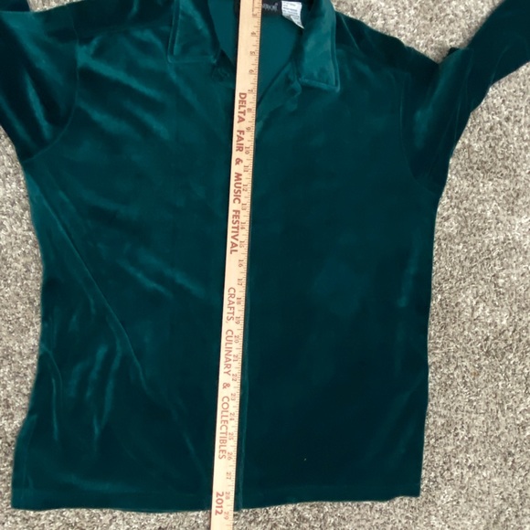 Ladies Petite Medium Sag Harbor Green Velour Button Down Front Shirt Long Sleeve - Picture 9 of 10